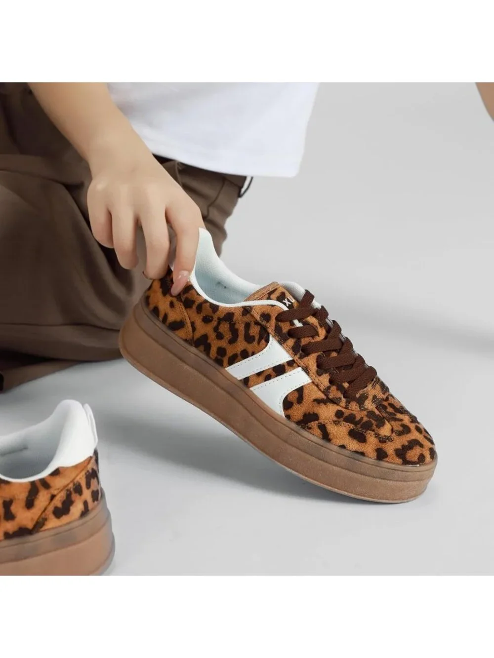 🆕Women's Leopard Gum Sole Fashion Sneakers Thick Platform Sole Rubber Shoes